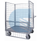Carrello contenitore BIG con piano in lamiera e 4 sponde in rete - Ruote Gomma
