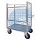 Carrello contenitore BIG con piano in lamiera e 4 sponde in rete - Ruote Pneus