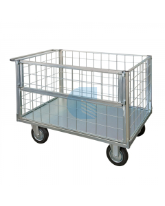 Carrello contenitore BIG con piano in lamiera e 3 sponde fisse e 1 ribaltabile