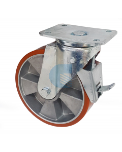 Ruota Alluminio Poliuretano ø125x30 - Supporto Girevole con Freno Posteriore