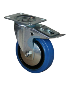 Ruota Gomma Blu ø 100x36 Supporto Rotante con Freno